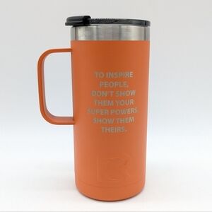Rtic Orange Silver Inspirational Quote Customized 16oz Travel Cup Tumbler